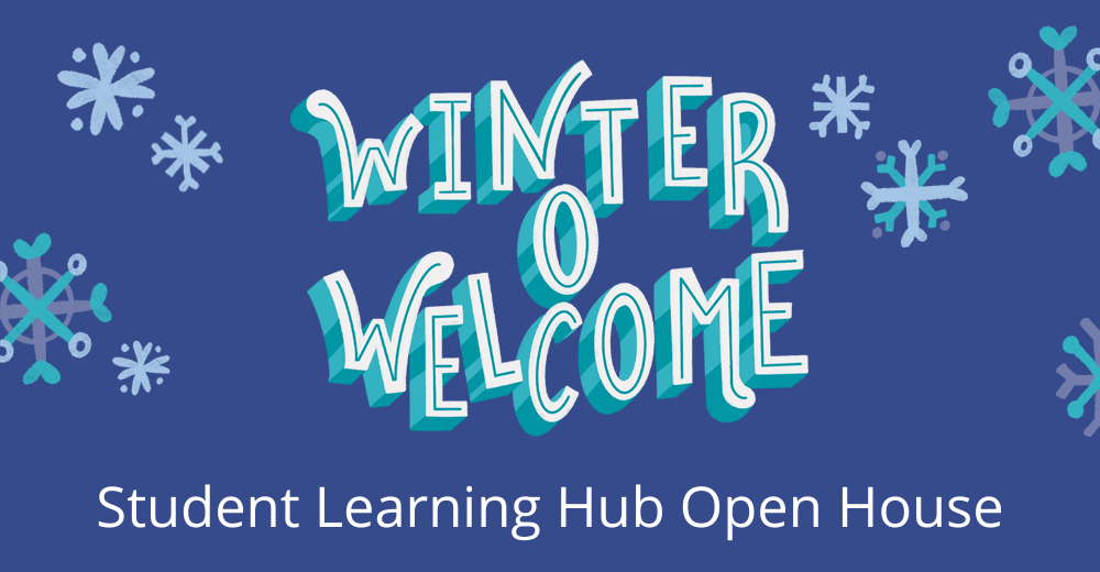Winter O Welcome event graphic with snowflakes.