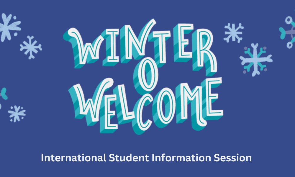 Winter O Welcome event graphic with snowflakes.