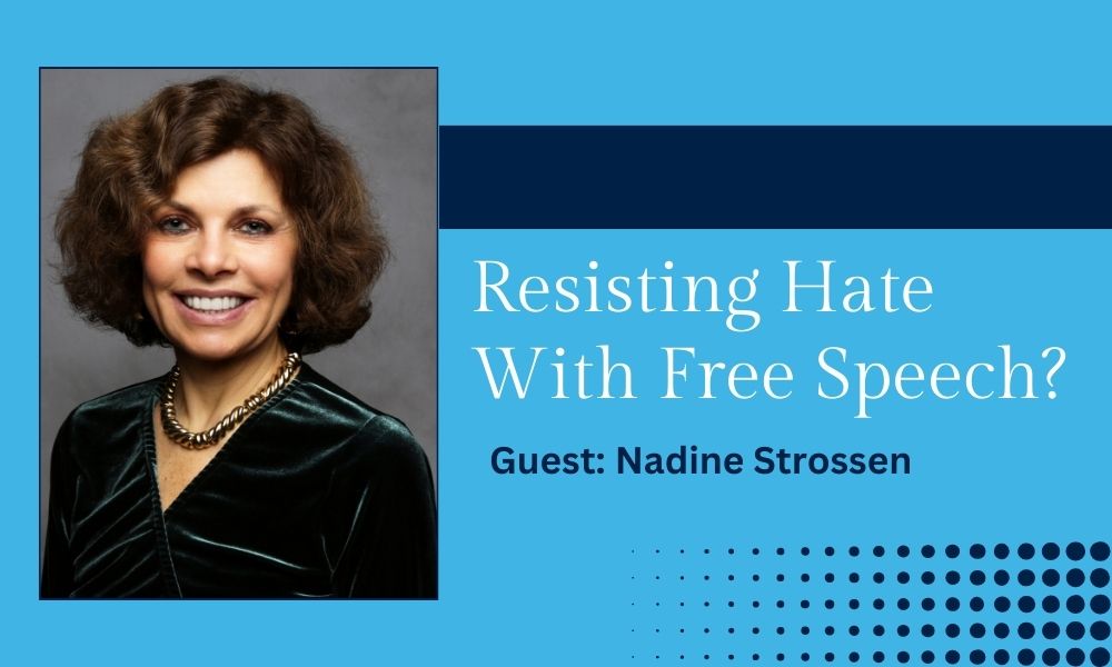 Event graphic showing head shot of Nadine Strossen, guest speaker.