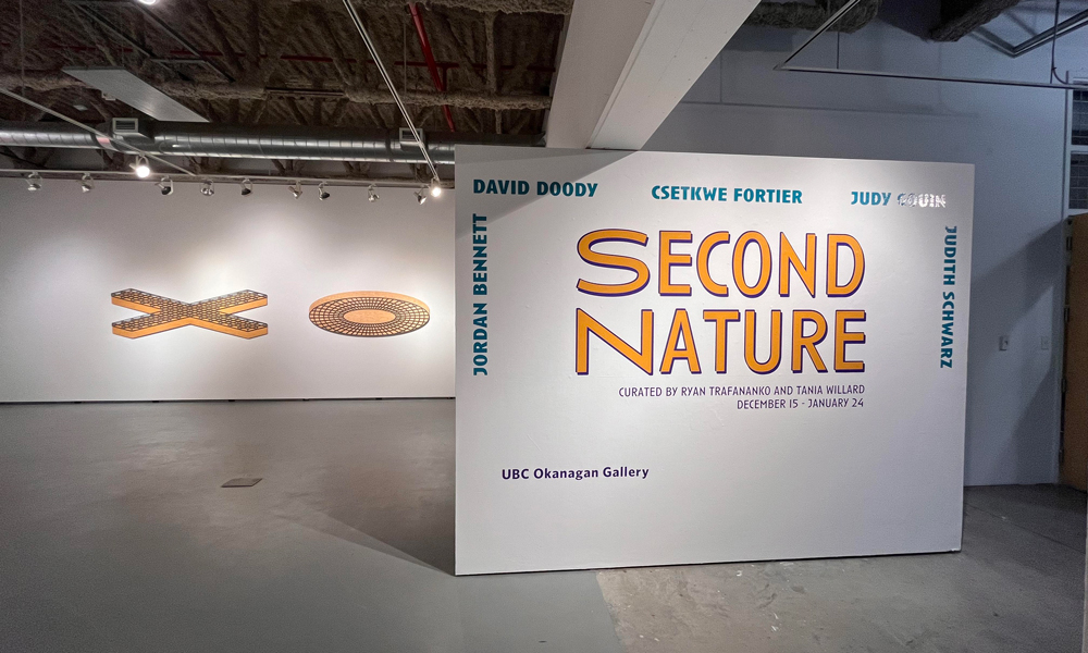 Second Nature promotional plinth in gallery.